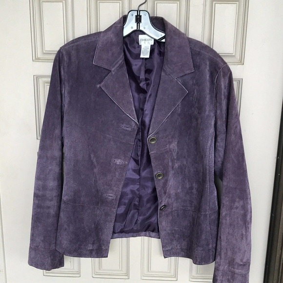 Chico's Design Jacket Sz1 Purple Suede Leather Designs Button Front Pre-Owned - Picture 1 of 10